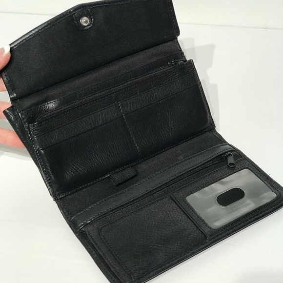 Vintage Fossil Women's Leather Wallet Black Tri Fold Flap Close Zipper Pocket - Picture 10 of 16